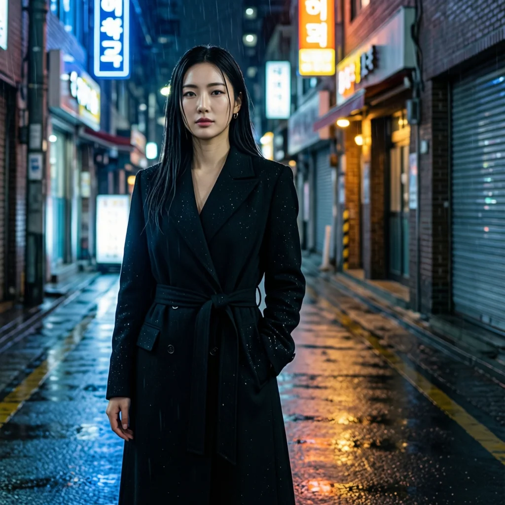 서울 야간 패션 화보 스타일 AI 생성 이미지